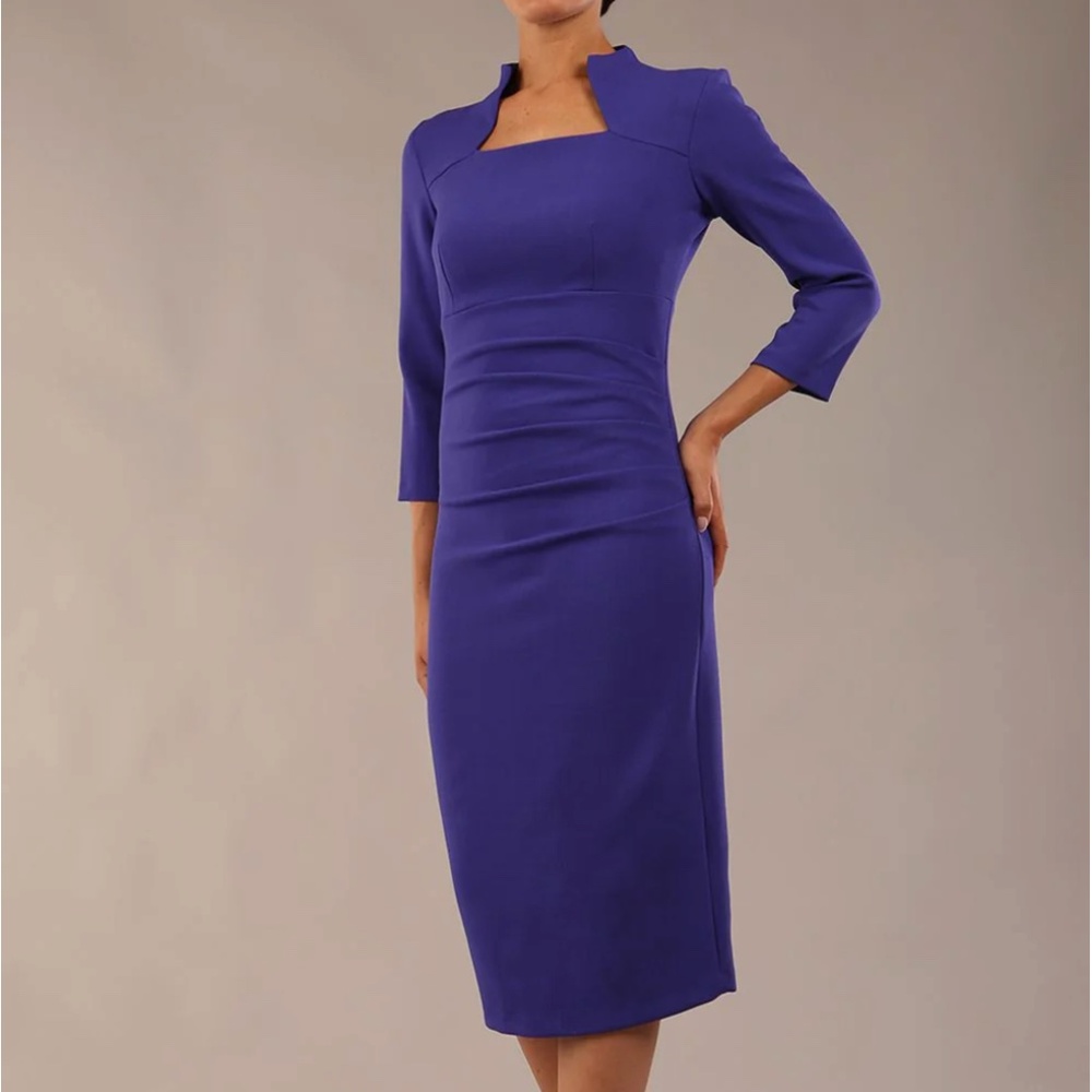 Nora Gardner Diva Catwalk Plaza Dress Size XL Indigo Blue High Collar NWT